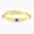 925 Prata Bangles, 18k Gold Copper Purple Turquoise Gemstone Bangle Jóias para Mulheres